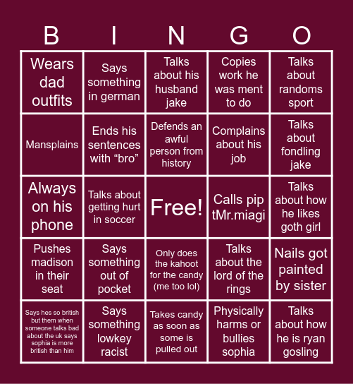 Tripp Bingo Card