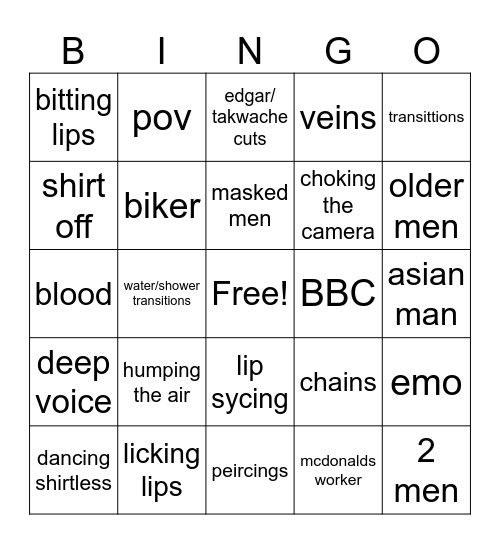 thirst traps Bingo Card