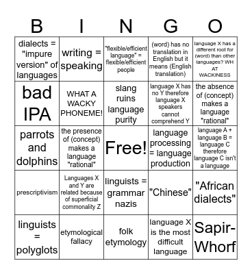 Bad Linguistics BINGO Card