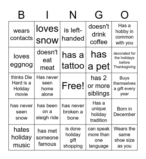 Mix and Mingle Bingo Card