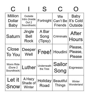 ETC End of Year Musical Bingo Card