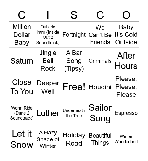 ETC End of Year Musical Bingo Card