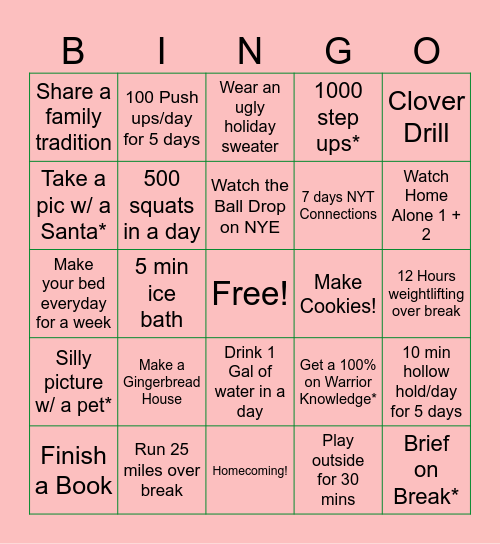 Winter Falcon Bingo Card