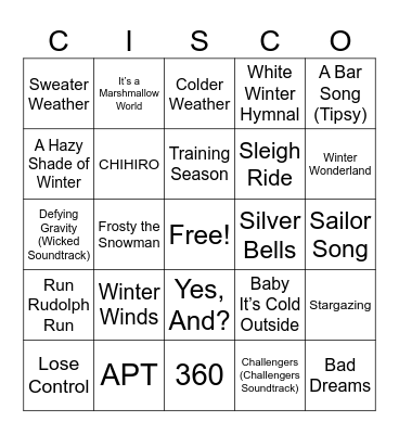 ETC End of Year Musical Bingo Card