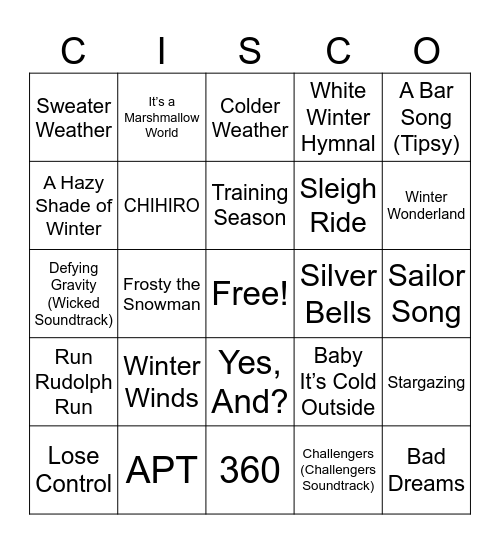 ETC End of Year Musical Bingo Card