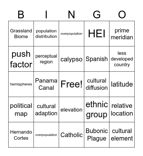 FALL REVIEW Bingo Card