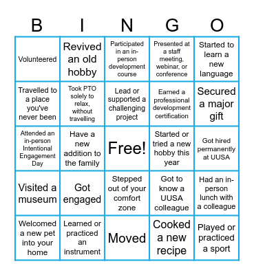 Year In Review Bingo Card