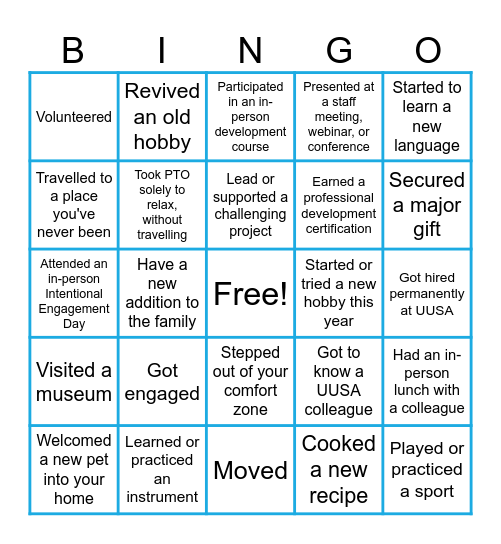 Year In Review Bingo Card