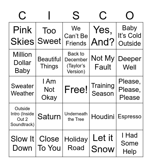 ETC End of Year Musical Bingo Card