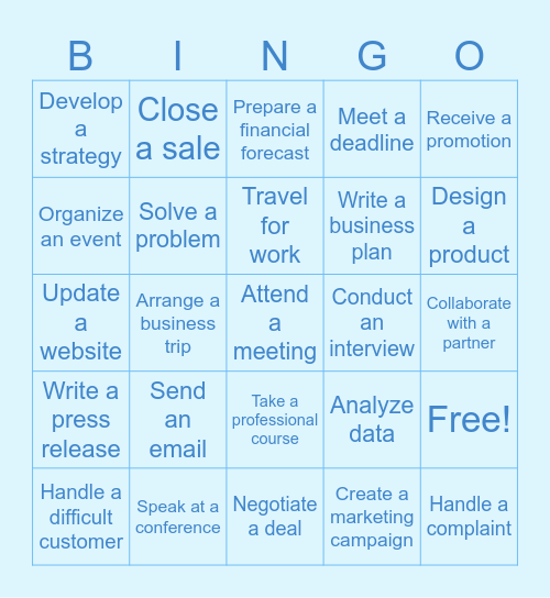 Business bingo - present perfect Bingo Card