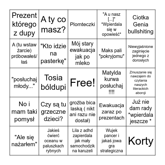 Wigilia skurwysynu Bingo Card