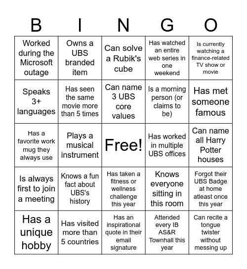 IB AS&R Nashville Townhall Bingo Card