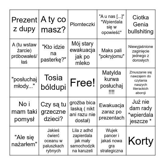 Wigilia skurwysynu Bingo Card