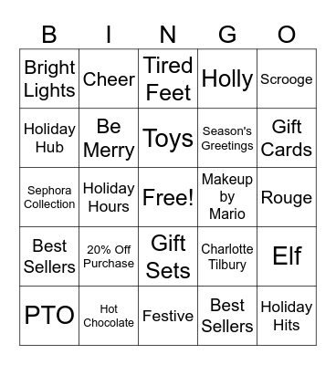 Sephora Holiday Bingo Card