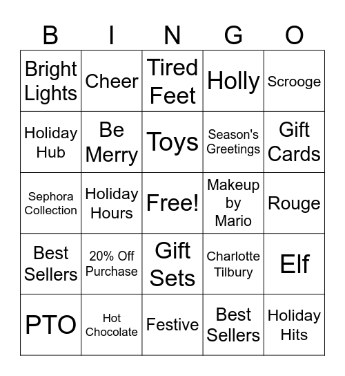 Sephora Holiday Bingo Card