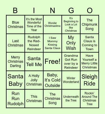 Holiday Musical Bingo Card