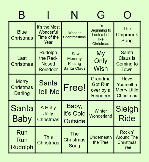 Holiday Musical Bingo Card