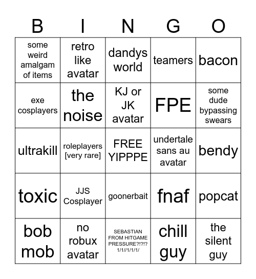 Pillar chase lobby bingo Card