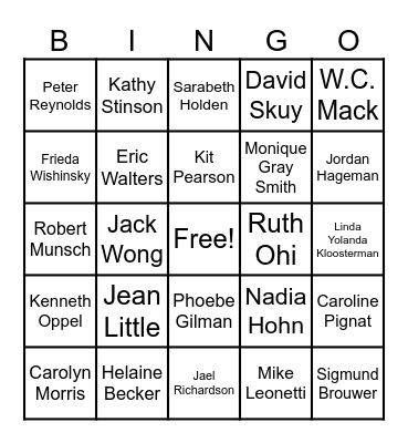 Canadian Authors Bingo Card