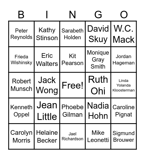 Canadian Authors Bingo Card