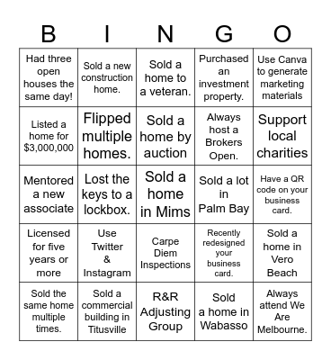 Realtors & Friends Networking Luncheon Bingo Card