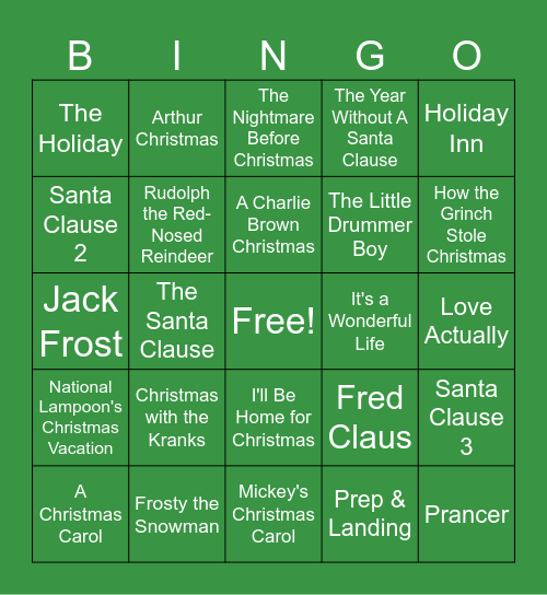 Christmas Movie Bingo Card