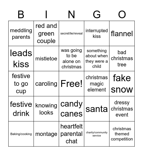 Hallmark Christmas Movie Bingo Card