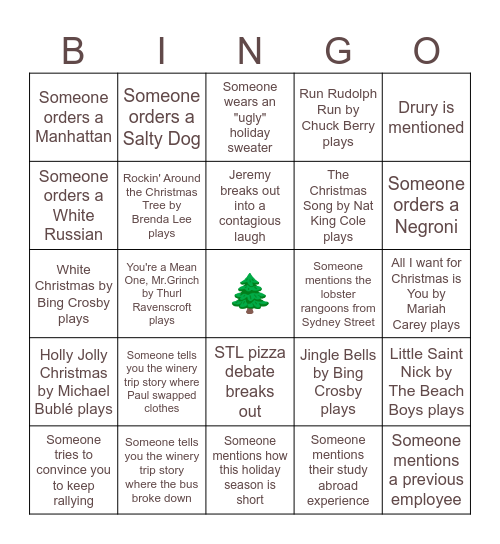 E+A Holiday Party Bingo Card