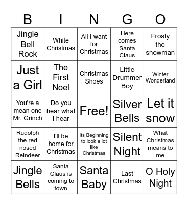 Christmas Song Bingo Card
