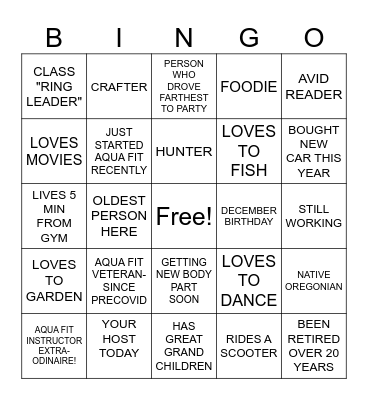 AQUA FIT CHRISTMAS BINGO Card
