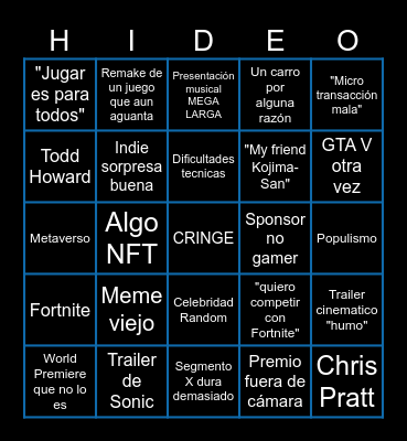 Bingo de los Game Awards Bingo Card
