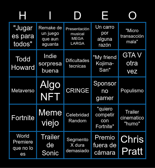 Bingo de los Game Awards Bingo Card