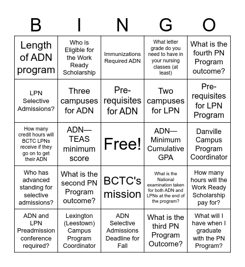 HealthCare Quest Bingo Card