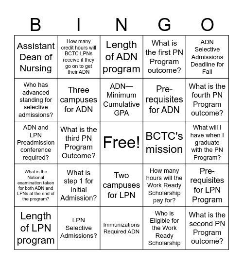 Healthcare Quest Bingo Card