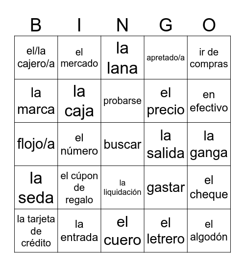 Capítulo 2B: ¿Qué ropa compraste? Bingo Card