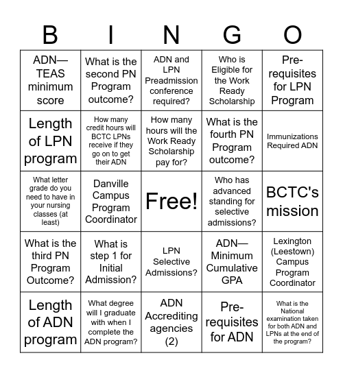 Healthcare Quest Bingo Card