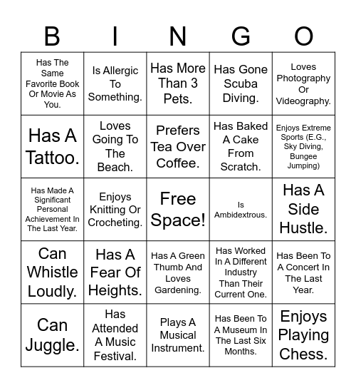 Find Someone Who... Bingo Card