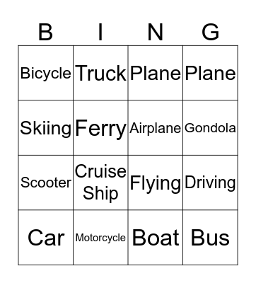 Transportation Bingo Card