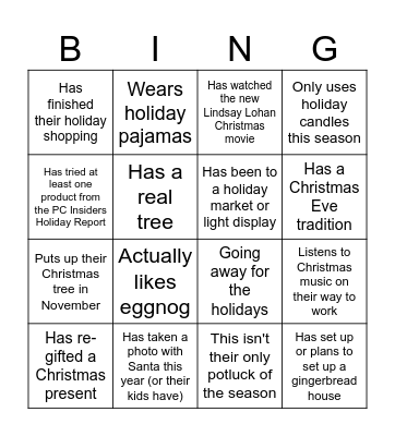 EYR Christmas Potluck Bingo Card