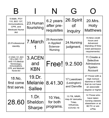 Answers Bingo Card