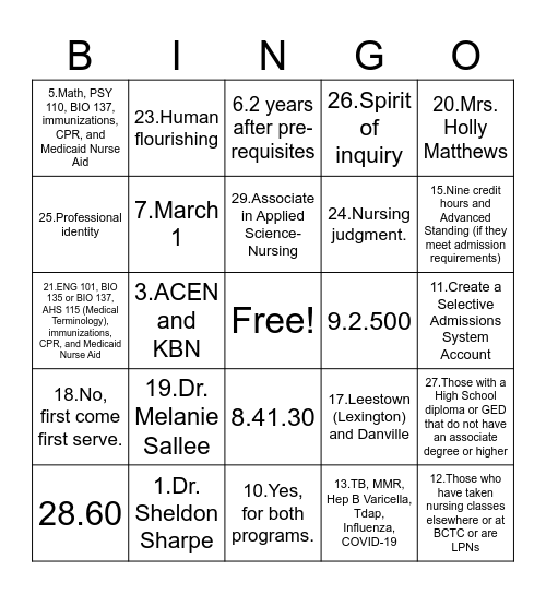 Answers Bingo Card