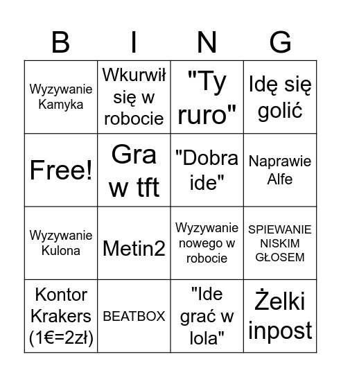 Krakers BINGO Card