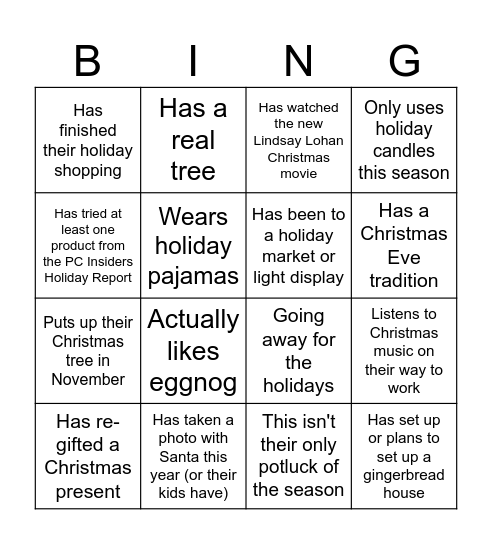 EYR Christmas Potluck Bingo Card