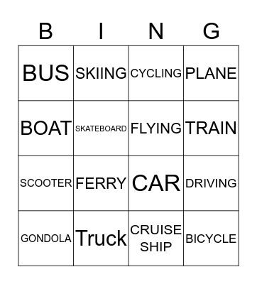 Transportation Bingo Card