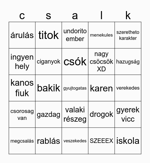Családi Titkok BINGO Card