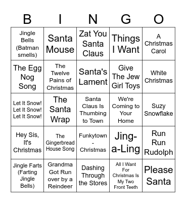 Funny Christmas Songs Bingo Card