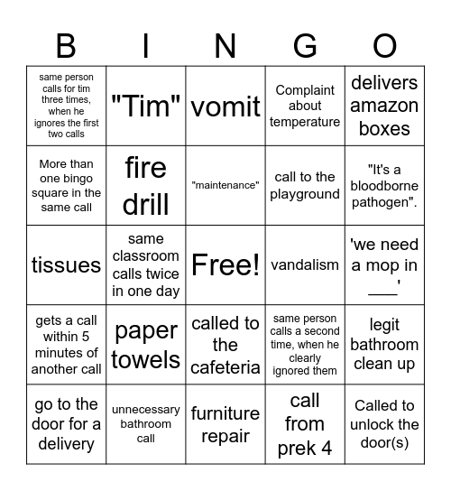 Mr. Tim Bingo Card