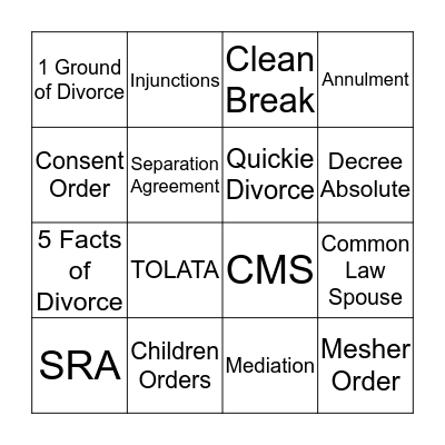 Family Law Bingo!! Bingo Card