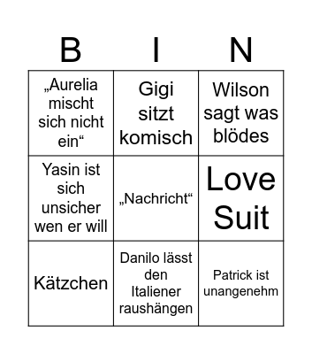 Love Island VIP Bingo Card