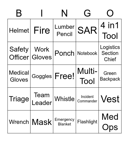 CERT Bingo Card